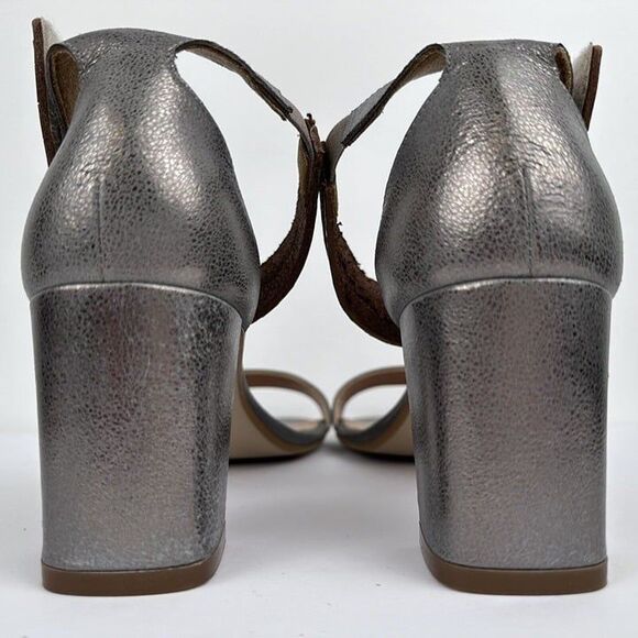 Sundance Leather Sandals Womens 10 EU 41 Pewter High Block Heels Ankle Straps - Picture 6 of 12